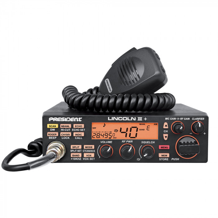 Statie radioamatori President LINCOLN II+ ASC 10/12M, Roger Beep, ANL, NB, Hi-Cut Filter, AM-FM-USB-LSB-CW, Programabila, 12V