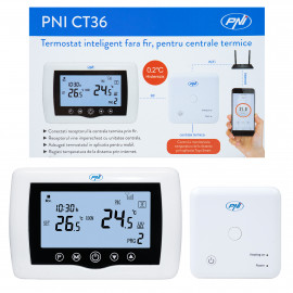 Termostat inteligent PNI CT36 fara fir, cu WiFi, control prin Internet, pentru centrale termice, APP TuyaSmart
