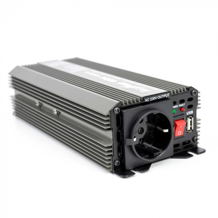 Invertor de tensiune ALCAPOWER by President 300W alimentare 24V, iesire 230V, unda sinus modificata, mufa USB 5V 500mAh, clesti alimentare si mufa bricheta