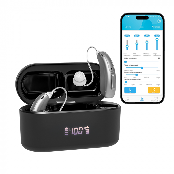 Set Aparate auditive reincarcabile AudiSound 5118L, conexiune bluetooth, aplicatie smartphone pentru control si personalizare frecvente