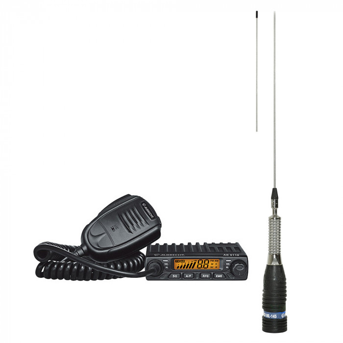 Kit Statie radio CB Albrecht AE 6110 ASQ + Antena Midland ML145 cu magnet