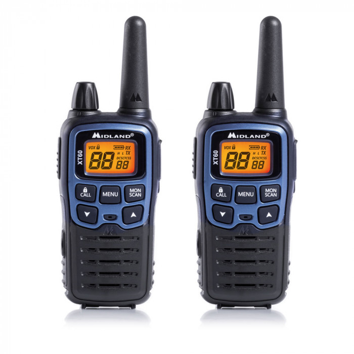 Set 2 buc. statii radio PMR/LPD portabile Midland XT60, albastru metalic