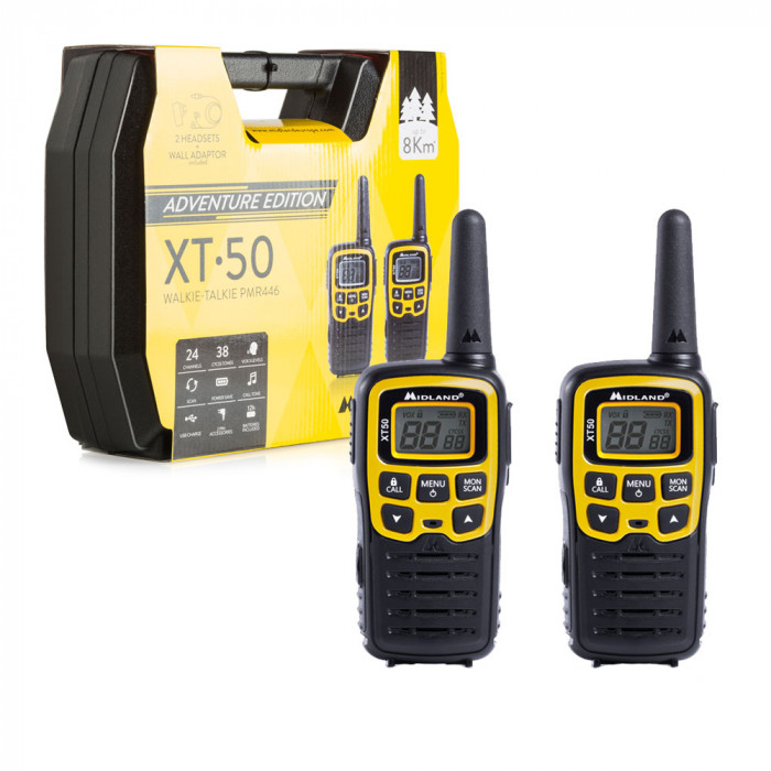 Set 2 buc. statie radio PMR portabila Midland XT50 ADVENTURE set cu 2 buc. galben
