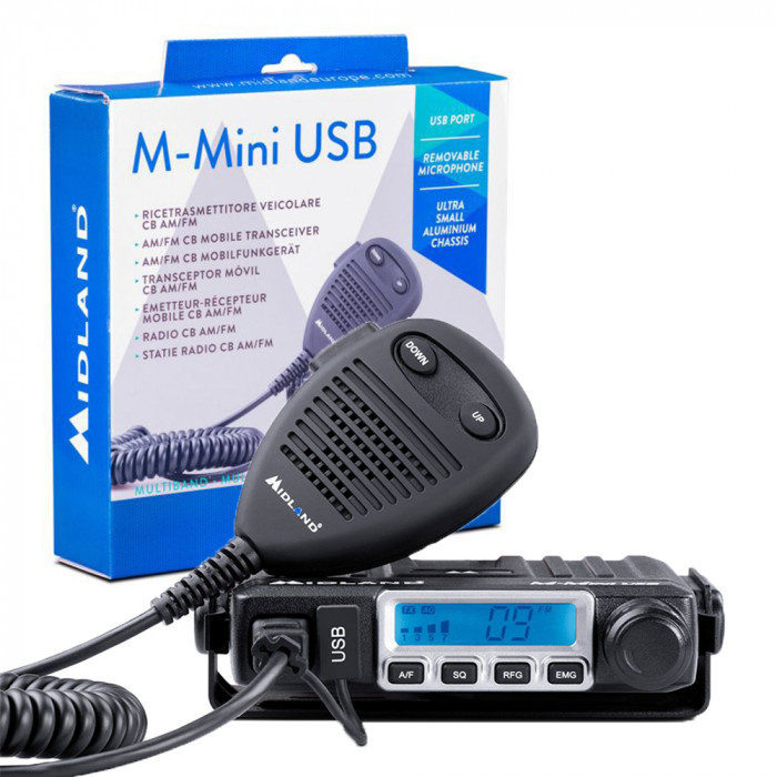 Statie radio CB Midland MMINI USB, Squelch digital, 40 canale AM/FM, 12 V
