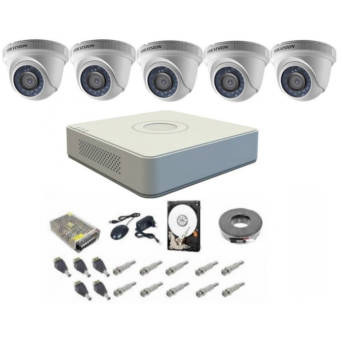 Sistem supraveghere complet 5 camere Hikvision DOM Turbo HD 1080P