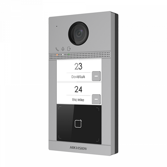 Panou exterior videointerfon TCP/IP pentru 2 familii, Wi-Fi 2.4GHz, control acces integrat - HIKVISION