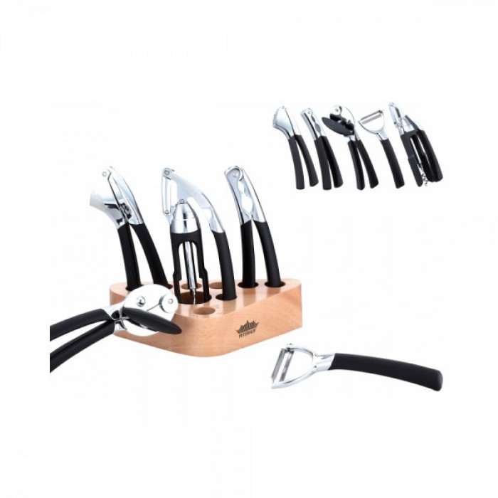 Set ustensile 5 piese Peterhof PH-12877, suport lemn
