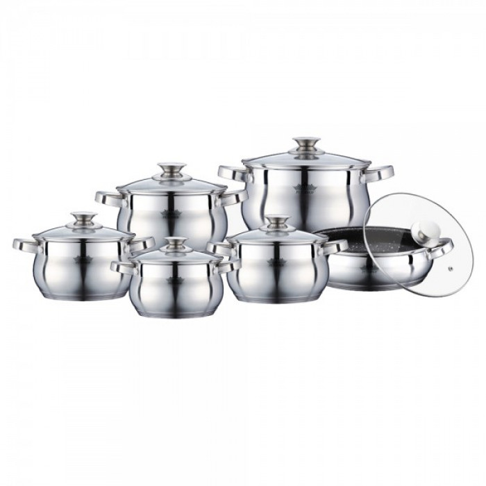 Cratite Inox Set 6 cratite inox cu capac din sticla termorezistenta Peterhof PH-15773