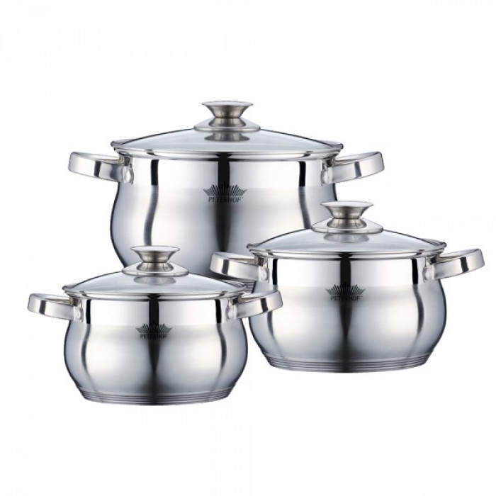 Set 3 cratite din inox cu capac cu baza triplustratificata Peterhof  PH-15775