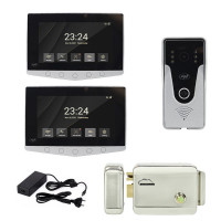 Kit videointerfon PNI DF780 cu 2 monitoare, ecran 7 inch, slot card, comanda 2 porti, inregistrare miscare eveniment