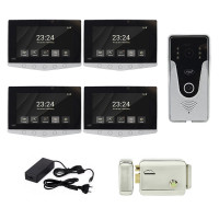 Kit videointerfon PNI DF780 cu 4 monitoare, ecran 7 inch, slot card, comanda 2 porti, inregistrare miscare eveniment