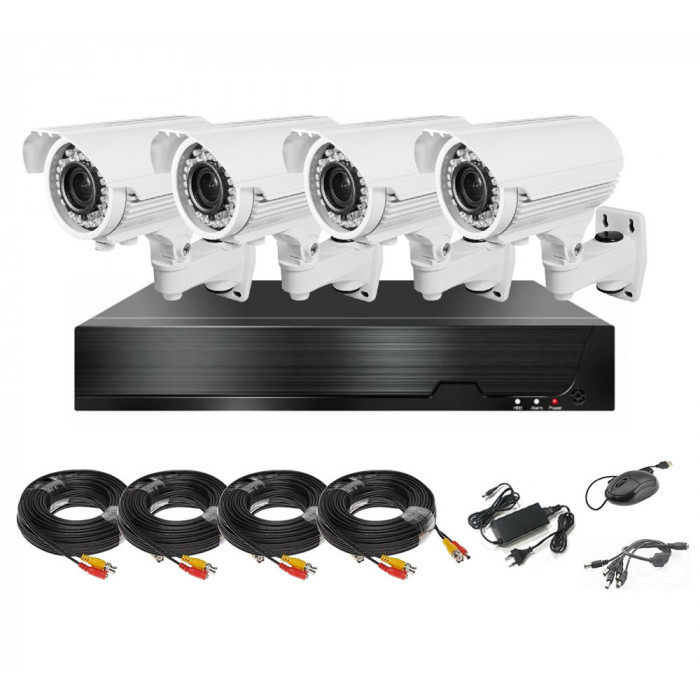 Sistem de supraveghere Complet 1080P IR 40 m, 4 camere, cabluri mufate