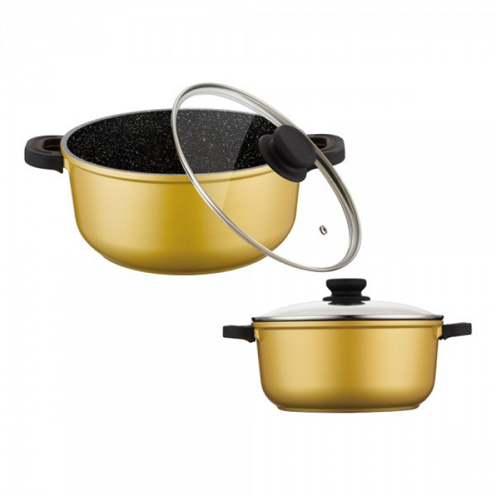 Cratita cu interior granit Zillinger, Aluminiu, 2.1 L, Capac, Auriu 