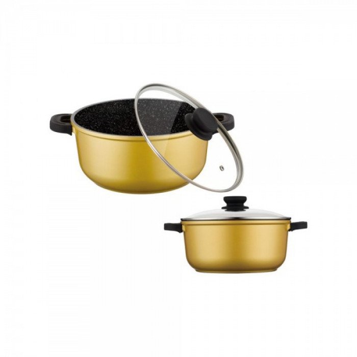 Cratita aluminiu interior de granit si capac de sticla 24 cm, 4.4 l, Zillinger 