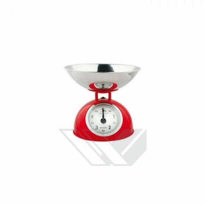 Cantar de bucatarie retro, bol din otel inoxidabil, max. 5kg, rosu,  Konig