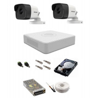 Sistem supraveghere Hikvision 2 camere 5 Mp, IR 20 m