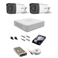 Sistem supraveghere Hikvision 2 camere 5 Mp, IR 40 m