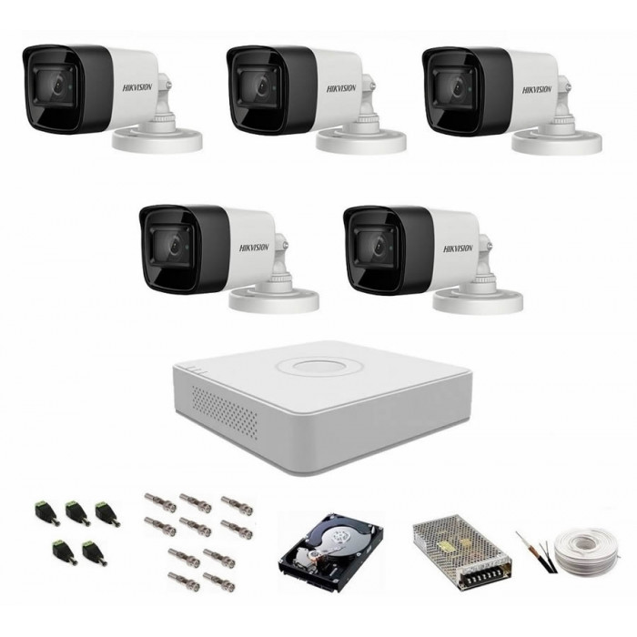 Sistem supraveghere audio-video 5 camere Hikvision Turbo HD 1080P, IR 30 m