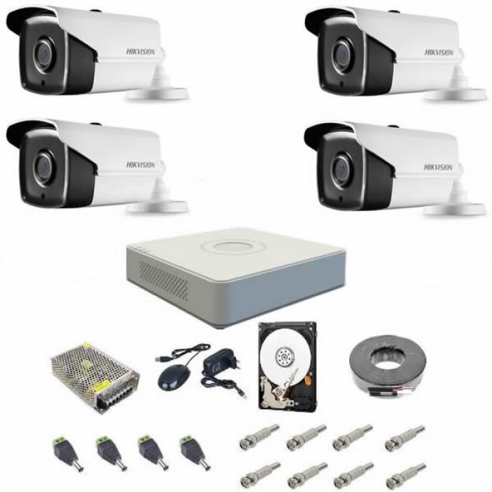 Sistem supraveghere complet 1080P Hikvision Turbo HD EXT 4 IR 40 m, 100 m cablu, hard 1TB