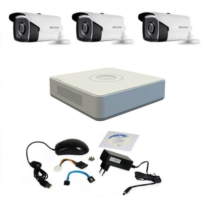 Kit supraveghere Hikvision Turbo HD 720P cu 3 camere IR 40 m