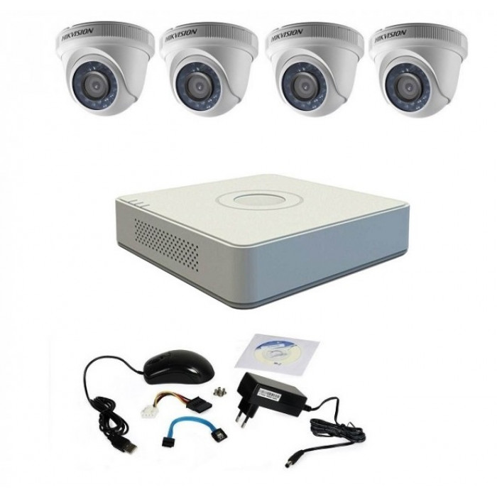 Kit supraveghere basic Hikvision TurboHD, 720P, 4 camere DOM