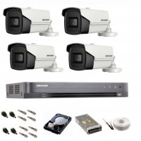 Sistem de supraveghere complet Hikvision Turbo HD,  4K / 8,3 Mp, 4 camere IR 60 m