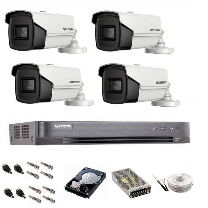 Sistem de supraveghere Hikvision Turbo HD,  4K / 8,3 Mp, 4 camere IR 60 m
