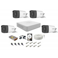 Sistem complet supraveghere 4 camere Hikvision 5 Mp, ir 40 m