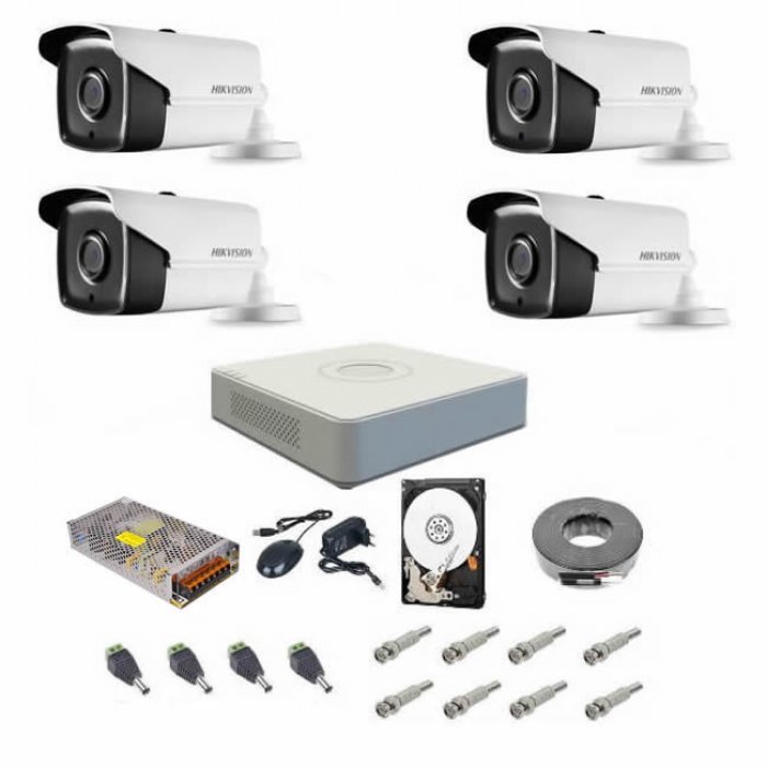 Sistem supraveghere complet Hikvision Turbo HD 720P cu 4 camere IR 80 m