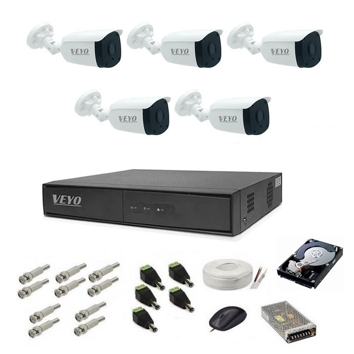 Sistem supraveghere HD exterior complet, 1.3 MP, 5 camere IR 30 m
