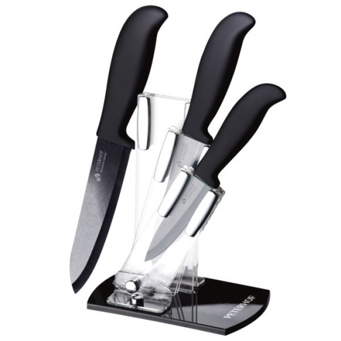 Set 3 cutite ceramica neagra cu stand PH-22358