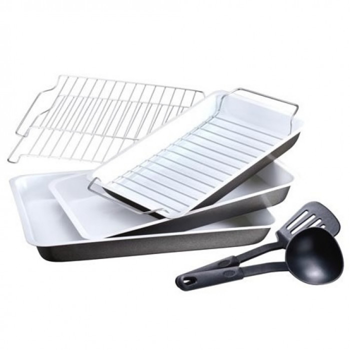 Set tavi aluminiu strat ceramic cu gratare si accesorii PH-15405