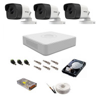 Sistem supraveghere Hikvision 3 camere 5 Mp ir 20 m