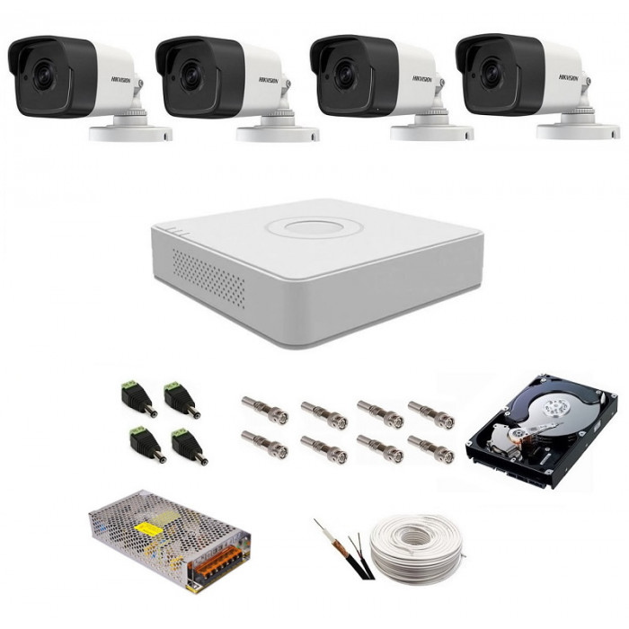 Sistem supraveghere audio-video Hikvision 4 camere 5 Mp, IR 20 m