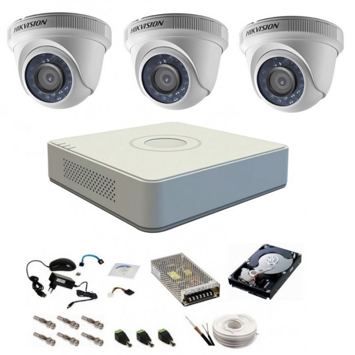 Sistem supraveghere complet 3 camere DOM Hikvision Turbo HD 1080P