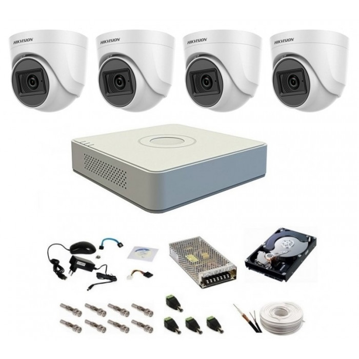 Sistem supraveghere audio-video 4 camere pentru interior DOM Hikvision Turbo HD 1080P