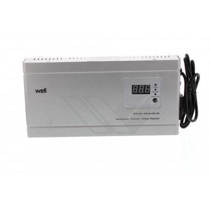 Stabilizator automat de tensiune cu releu 500VA/300W, orizontal, argintiu, Well