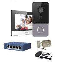 Kit complet videointerfon IP Hikvision pentru 1 familie, 1 post de interior
