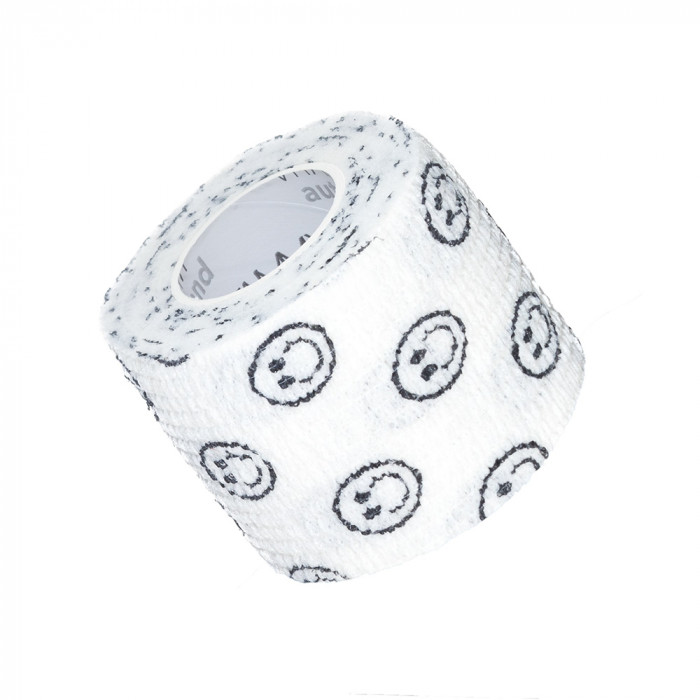 Bandaj elastic autoadeziv Vitammy Autoband, tehnologie cu microfibre, fara lipici, rezistent la apa, 5 x 450 cm, smiley face, Alb