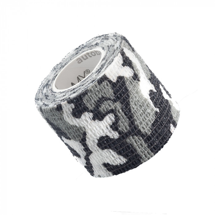 Bandaj elastic autoadeziv Vitammy Autoband, tehnologie cu microfibre, fara lipici, rezistent la apa, 5 x 450 cm, camuflaj, Alb/ Negru
