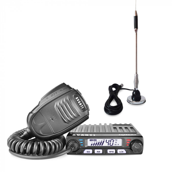 Pachet statie radio CB Avanti Supremo, microfon cu functii + antena CB Bytrex MiniPlus
