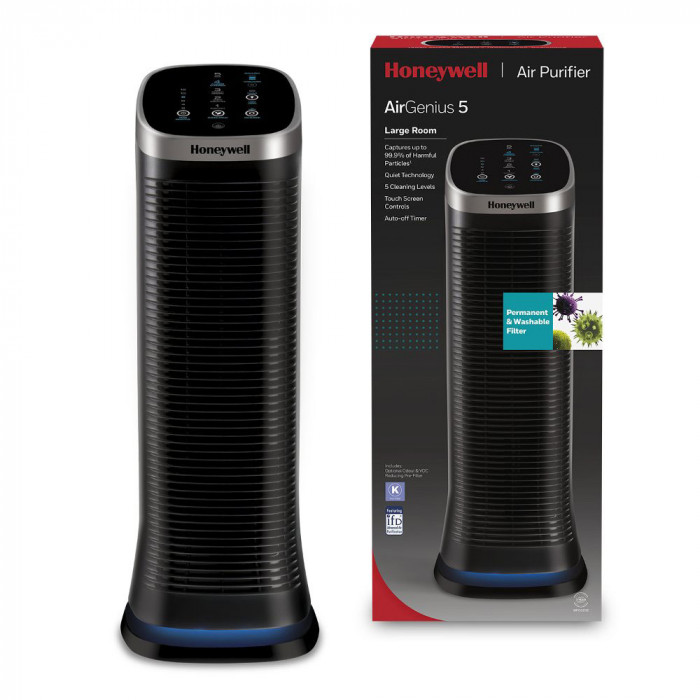 Purificator de aer Honeywell Air Genius 5, filtru reutilizabil, 5 moduri de filtrare, Negru