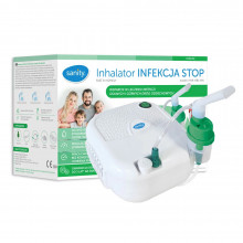 Aparat aerosoli Sanity Stop Infectie, functionare continua, viteza de nebulizare reglabila, masca pentru bebelusi, copii si adulti, Alb