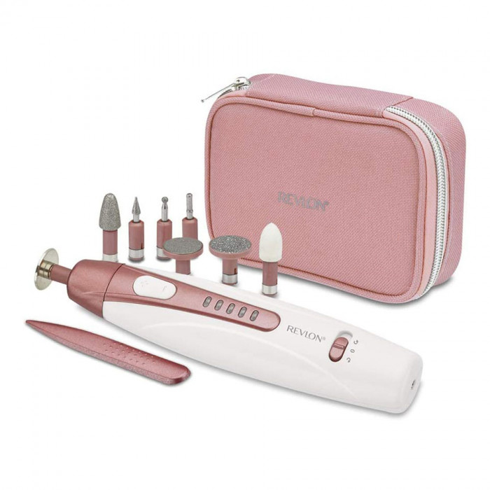 Set manichiura freza electrica REVLON Travel Chic RVSP3527E, Alb/Roz