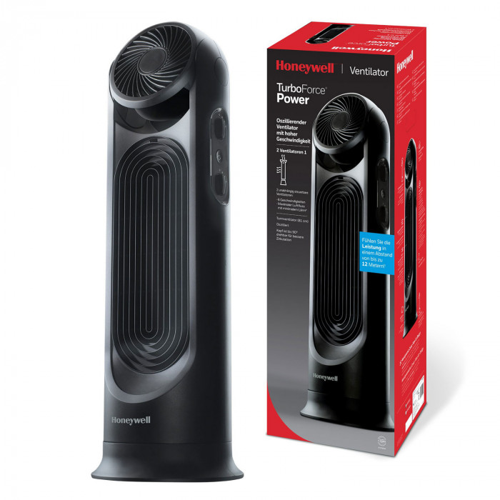 Ventilator dual cu functie de recirculare aer Honeywell HYF500E4, 2 ventilatoare incorporate, Negru