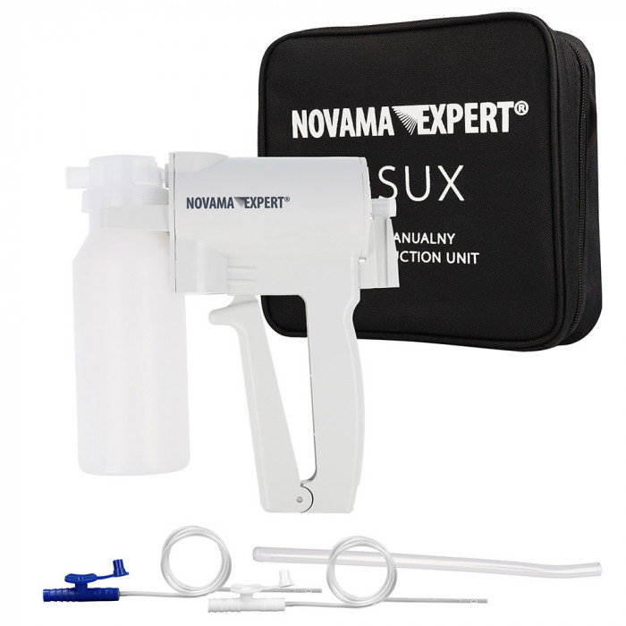 Aspirator medical manual tip pistol Novama Expert MSUX 7B-1, portabil, 3 tuburi de aspiratie diferite, 200 ml, fara alimentare, husa inclusa
