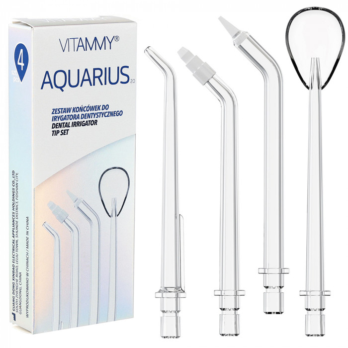 Set 4 rezerve duze profesionale Vitammy Aquarius, pentru irigatorul bucal Vitammy Aquarius, Transparent
