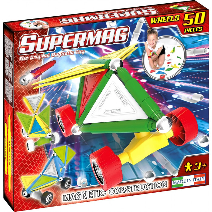 Set constructie magnetic 50 piese Tags Wheels Supermag