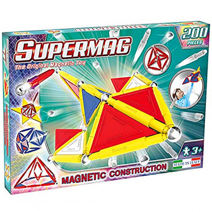 Set constructie magnetic 200 piese Tags Primary Supermag