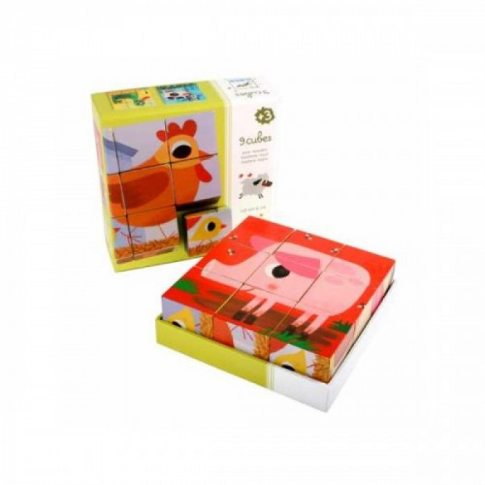Puzzle cuburi lemn animale PiouPiou Djeco